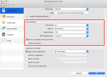 Official Canon MF Scan Utility save settings for PDF, file name and destination